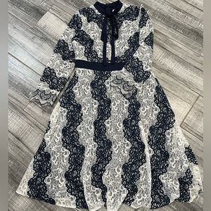 Navy blue and white lace dress